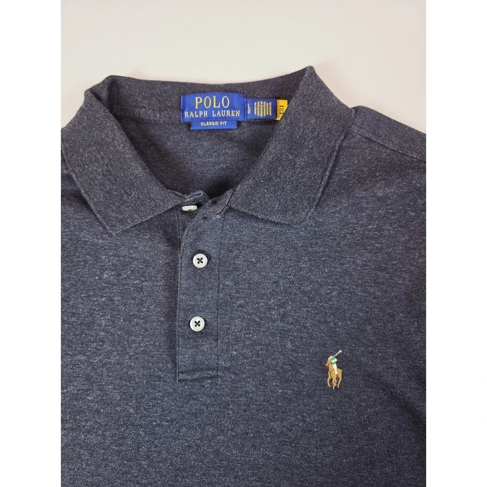 Polo Ralph Lauren Size Large Classic Fit Long Sleeve Polo Gray Green Gold Pony